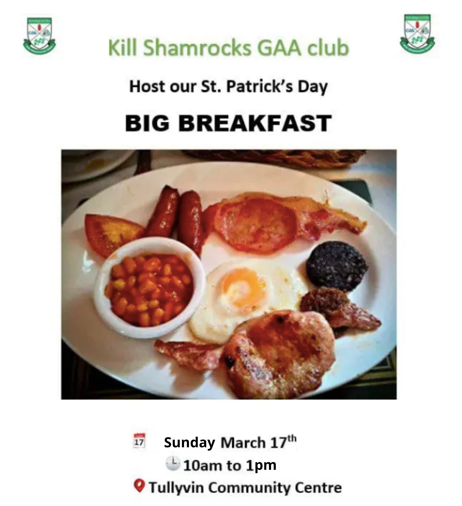 Kill GAA Big breakfast, Tullyvin Community Centre, Cootehill